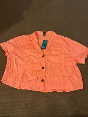 wild fable Coral-Peach Cropped Button-Front Top
